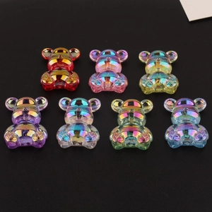 Set of seven colorful 3D iridescent resin bears for DIY jewelry and accessory making
