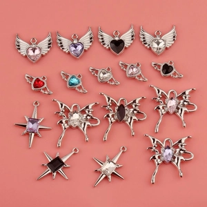 Collection of Y2K heart and butterfly alloy charms with colorful inlaid crystals