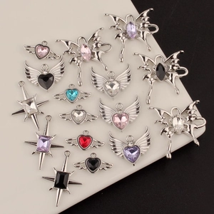 Y2K style alloy heart and butterfly charms set with colorful crystals for DIY jewelry