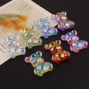 Aurora Iridescent 3D Bear Acrylic Beads For DIY Jewelry Making Mermaid Pearlescent Bear Decor Craft Material Accessories