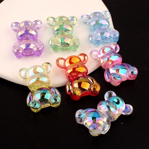 Macro detail of aurora colorful bear beads showing 7 vibrant colors for DIY jewelry making