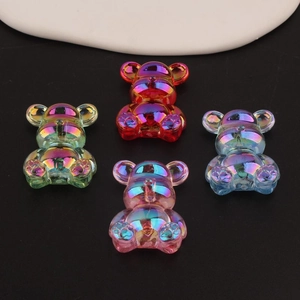 Set of four translucent colorful bear charms with iridescent pearlescent finish for DIY
