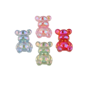 Iridescent 3D resin bear charms in pink, red, blue, and green with pearlescent finish