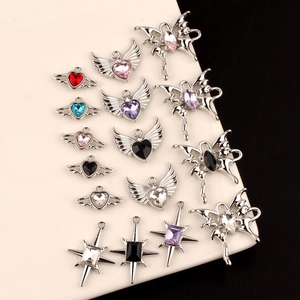 Y2K style winged heart and butterfly alloy pendants for DIY jewelry making accessories