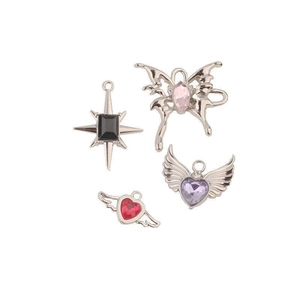 Y2K alloy charms set with pink butterfly, star, and winged hearts for DIY jewelry making