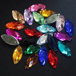 Multi-colored 7x15mm horse eye shape sew-on rhinestones with dual-hole flatback for DIY crafts