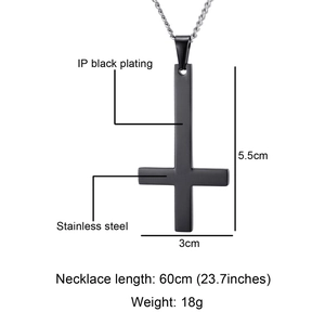 Minimalist black stainless steel Saint Peter inverted cross necklace with 60cm chain