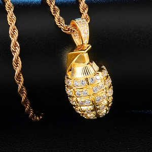 Hip Hop Vergoldet Kupfer Zirkonia Granate Anhänger Halskette Mit Seilkette Iced Out Schmuck Für Herren Damen