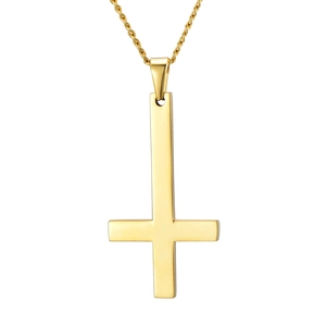 Minimalist gold St. Peter upside down cross necklace with polished rope chain