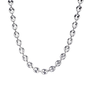 Collana in acciaio inossidabile argento con design lucido a maglia chicco di caffè