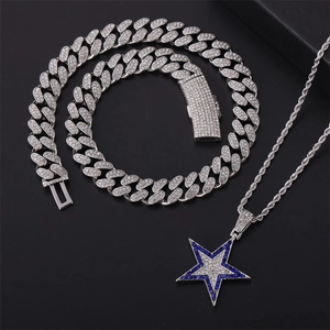 Cadena cubana de plata hip hop y collar con colgante de estrella con cristales azules