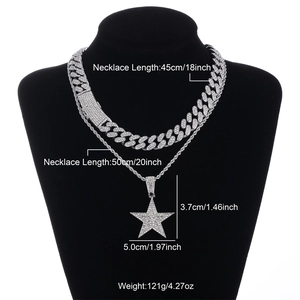 Detalle de cadena cubana de 45cm y collar con colgante de estrella con diamantes plata