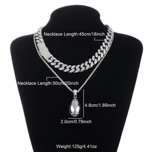 Ensemble de colliers avec pendentif rugby en strass et chaîne cubaine style hip-hop