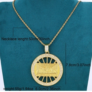 Collier pendentif La Cène de Léonard de Vinci doré avec strass et chaîne torsadée hip hop