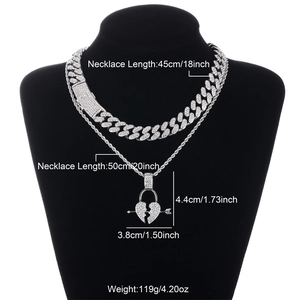 Hip Hop Schmuckset mit Broken Heart Anhänger und Iced Out Panzerkette für Herren