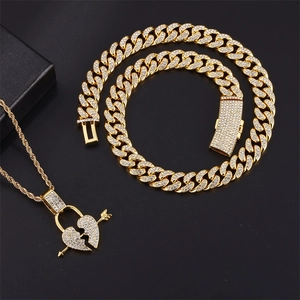 Hip Hop Iced Out Gebrochenes Herz Anhänger Halskette Mit Pfeil Legierung Strass Panzerkette Kordelkette Herren Damen Schmuck