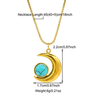 Collier en acier inoxydable doré avec pendentif croissant de lune et pierre bleue