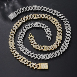 Collier Hip Hop Streetwear Cuban Link Iced Out en Alliage Géométrique avec Strass pour Hommes Femmes Bijoux Punk