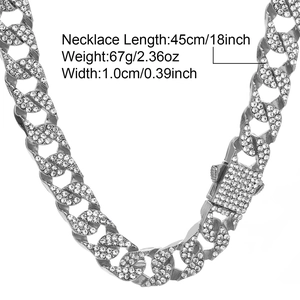 Dettaglio della catena cubana argento da 45 cm con zirconi e specifiche tecniche