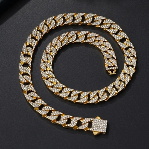 Collana a Maglia Cubana Miami Hip Hop in Lega di Zinco Con Strass Completi Collana Choker Geometrica a Forma di U Moda Street per Donna Uomo Gioielli