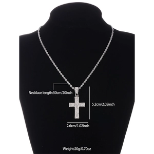 Silver iced out cross necklace with full cubic zirconia stones and twisted rope chain