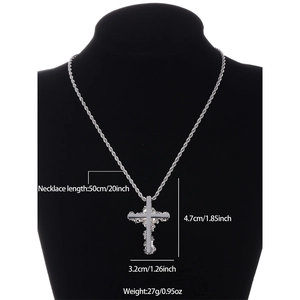 Punk hiphop double layer silver cross pendant necklace with 50cm twist chain