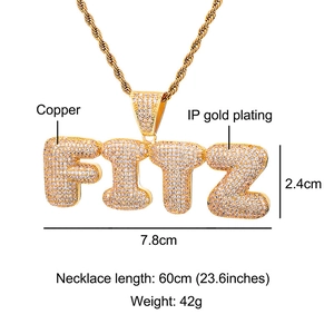 Hip hop FITZ letter pendant necklace in gold plated copper with pave zircon stones