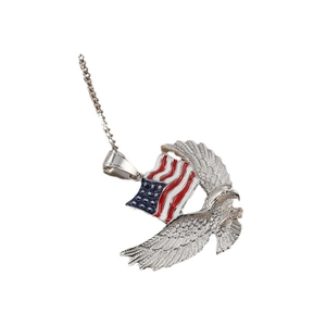 Stainless steel hip hop necklace with American flag eagle pendant in silver finish