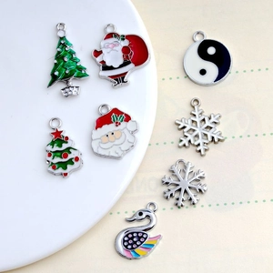 DIY Alloy Enamel Pendants For Jewelry Making Christmas Santa Claus Snowflakes Tai Chi Swan Charms For Bracelet Necklace Accessory