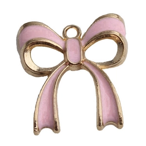 Pink enamel bow pendant with gold plating for DIY jewelry necklaces and bracelets