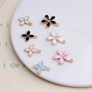DIY alloy four-leaf clover and flower pendants with colorful enamel and crystal for jewelry