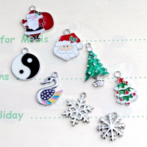 DIY Christmas snowflake and Santa enamel alloy pendant charms for handmade jewelry