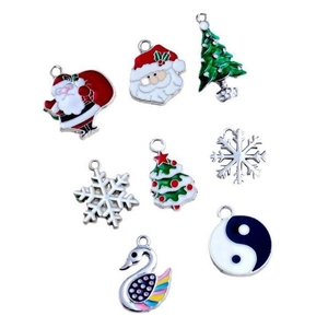 8pcs Christmas series alloy enamel charms with Santa Claus snowflake and swan pendants