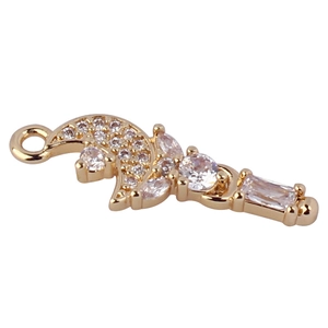 Gold-plated moon pendant with cubic zirconia inlay for DIY jewelry necklaces