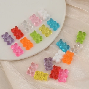 Colorful resin bear charms in various jelly colors for DIY crafts and hair accessories