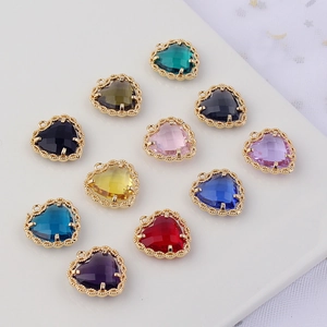 Multi-colored zircon heart pendants with gold frames for DIY jewelry and accessories