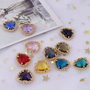 Colorful heart zircon pendants with gold frames and hanging loops for jewelry making