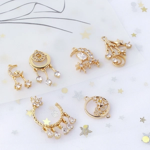 Star and moon themed brass charms with cubic zirconia for DIY jewelry making