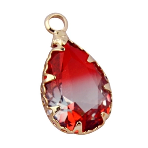 Pendentif en cristal goutte d'eau rouge vintage avec bordure dorée pour colliers et boucles