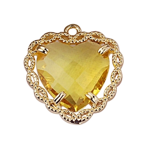 Exquisite gold-plated heart pendant with yellow faceted zircon and twisted rope frame