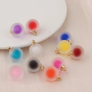 Matte translucent bubble beads with colorful cores and gold rings for DIY jewelry