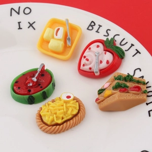 DIY resin miniature food charms featuring strawberry cake, watermelon and sandwich models