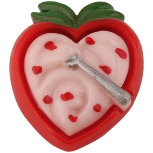 DIY miniature resin strawberry heart dessert with cream filling and silver spoon