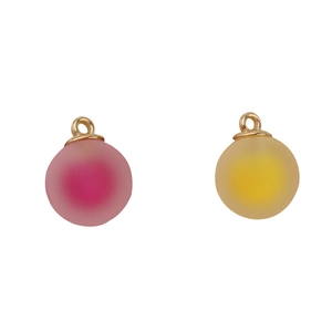 Frosted gradient bubble charms in rose pink and bright yellow with gold metal hooks