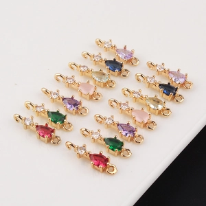 Pendentifs gouttes en cuivre doré avec zircons et doubles anneaux pour bijoux DIY