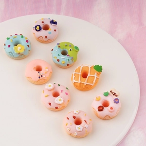 Set of 8 macaron resin donuts with fruit and flower charms for DIY crafts and accessories