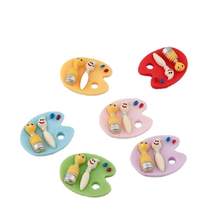 Colorful resin mini palette DIY accessories set with brushes and cute smiley faces