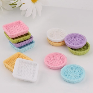 Mini Simulation Woven Basket Resin Flatback For DIY Phone Case Dollhouse Miniature Decoration Pearlescent Weave Texture Accessories