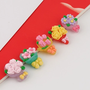 Bunte DIY Harz Blumenstrauß Anhänger mit Schleifen für Handyhüllen und Haarschmuck