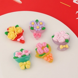 Mini Harz Blumenstrauß DIY Zubehör Rose Tulpe Gänseblümchen Blumen Patches Mit Schleife Für Handyhülle Haarklammer Deko